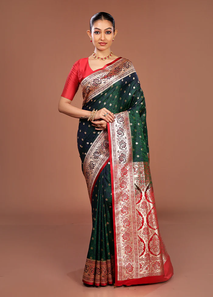 Green Tanchoi Silk Saree With Blouse Piece - Image 2