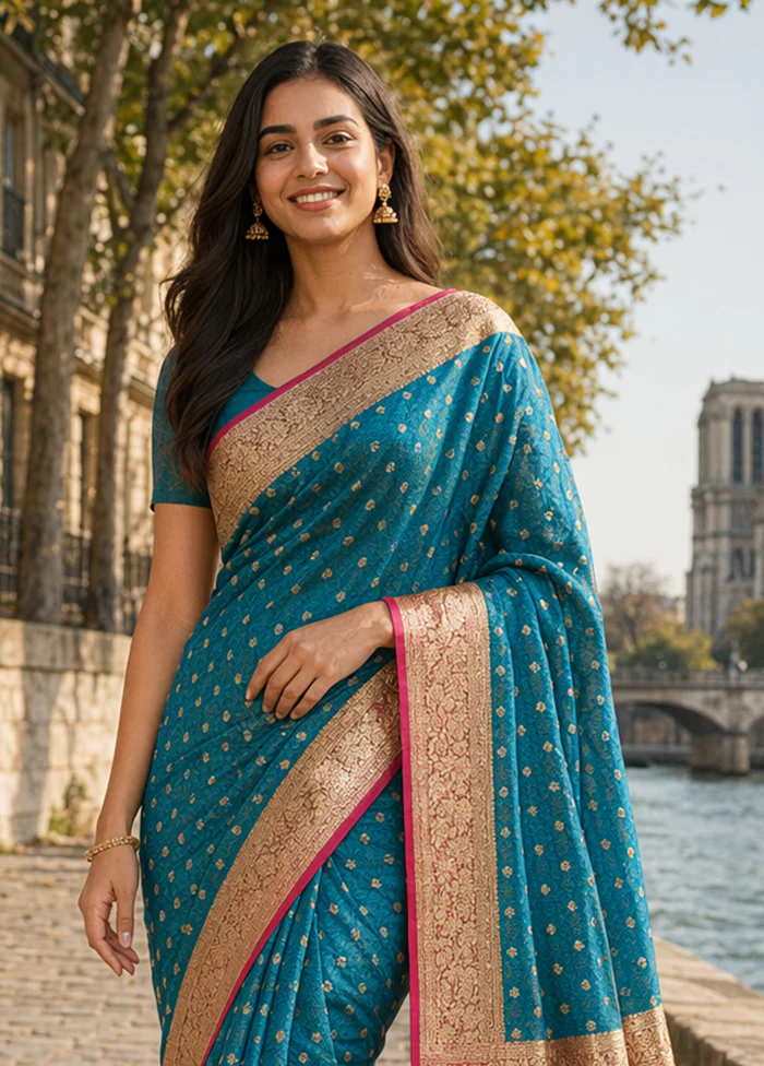 Green Tanchoi Silk Saree With Blouse Piece - Image 2