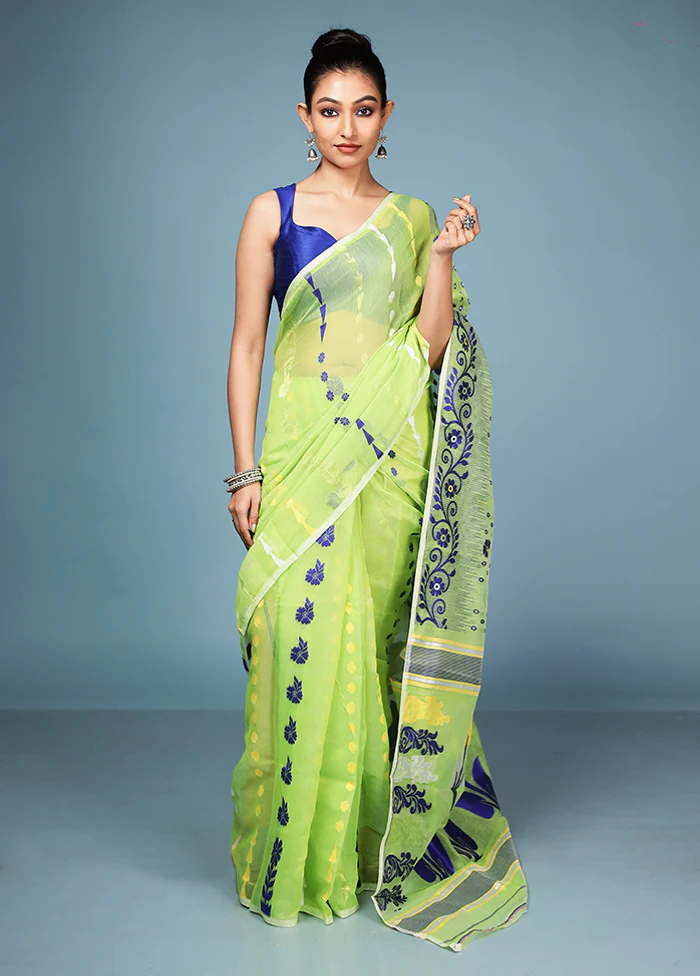 Green Tant Cotton Saree Without Blouse Piece - Image 2