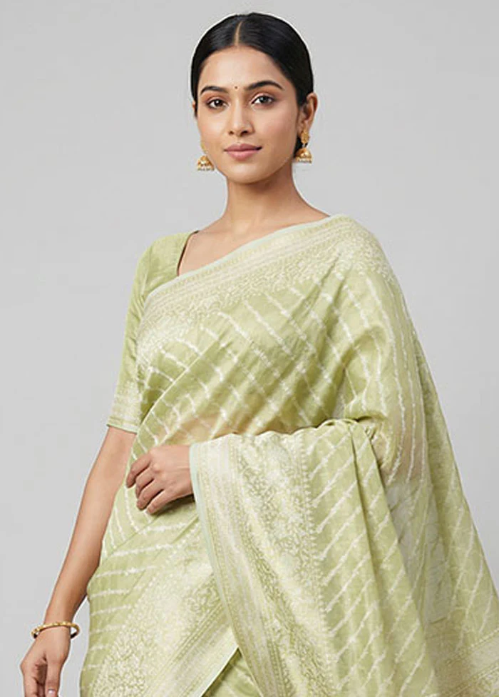 Green Tissue Silk Saree With Blouse Piece - Image 2