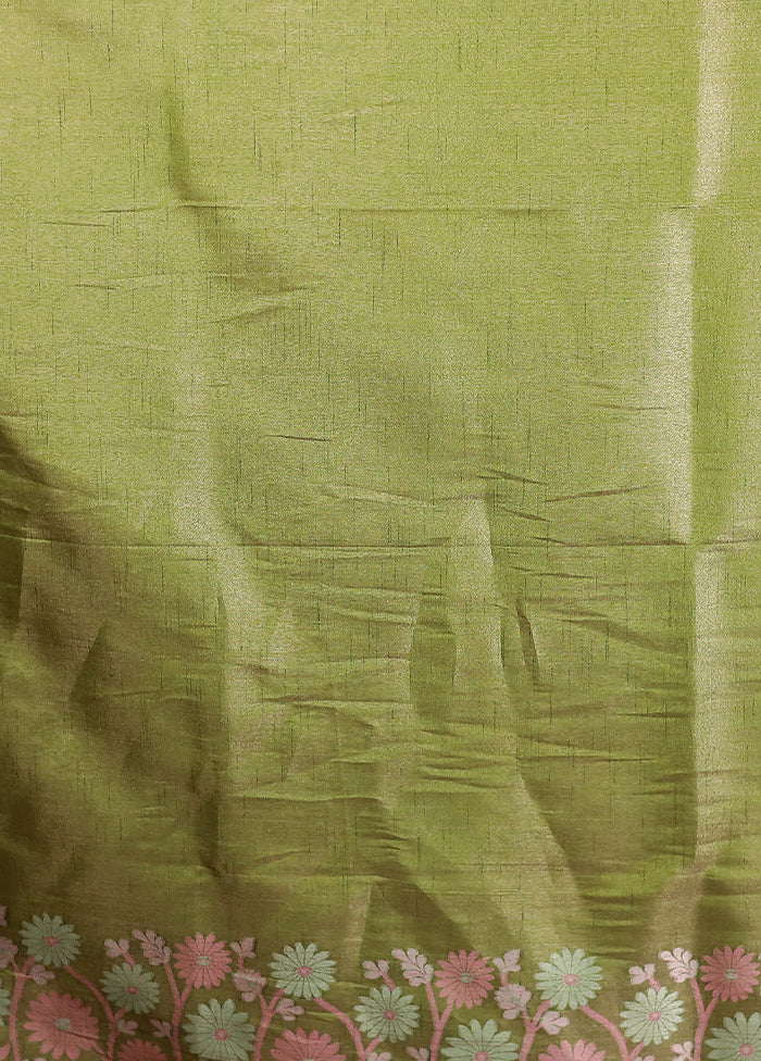 Green Tissue Silk Saree With Blouse Piece - Image 5