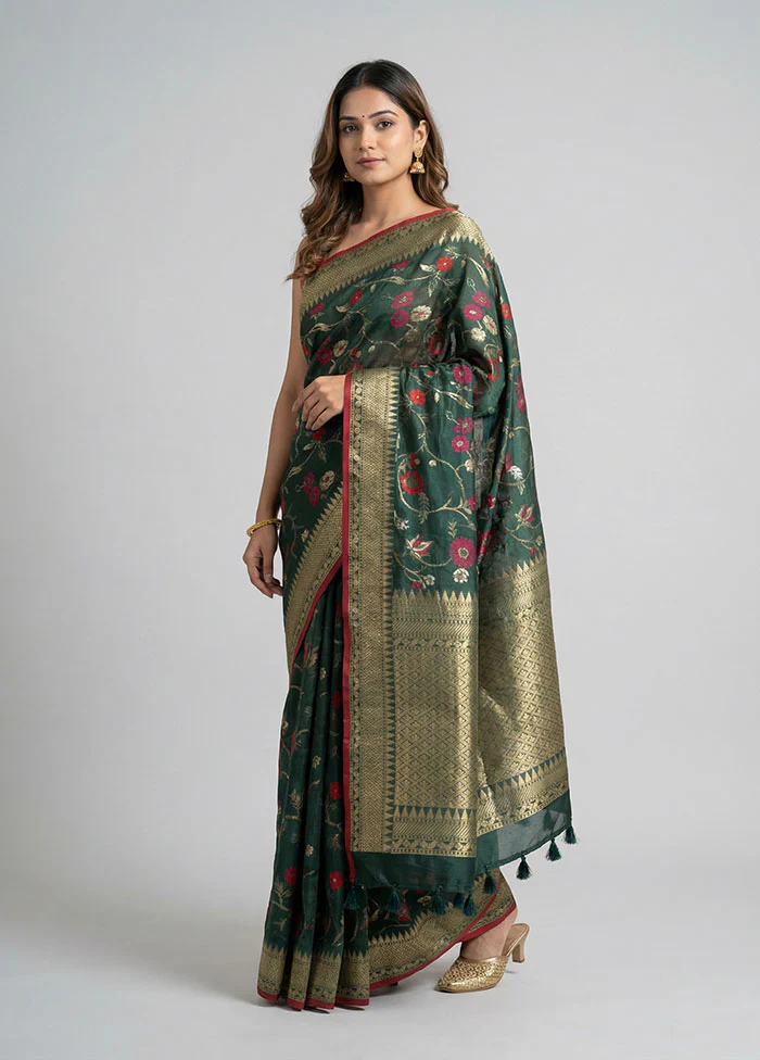 Green Tissue Silk Saree With Blouse Piece