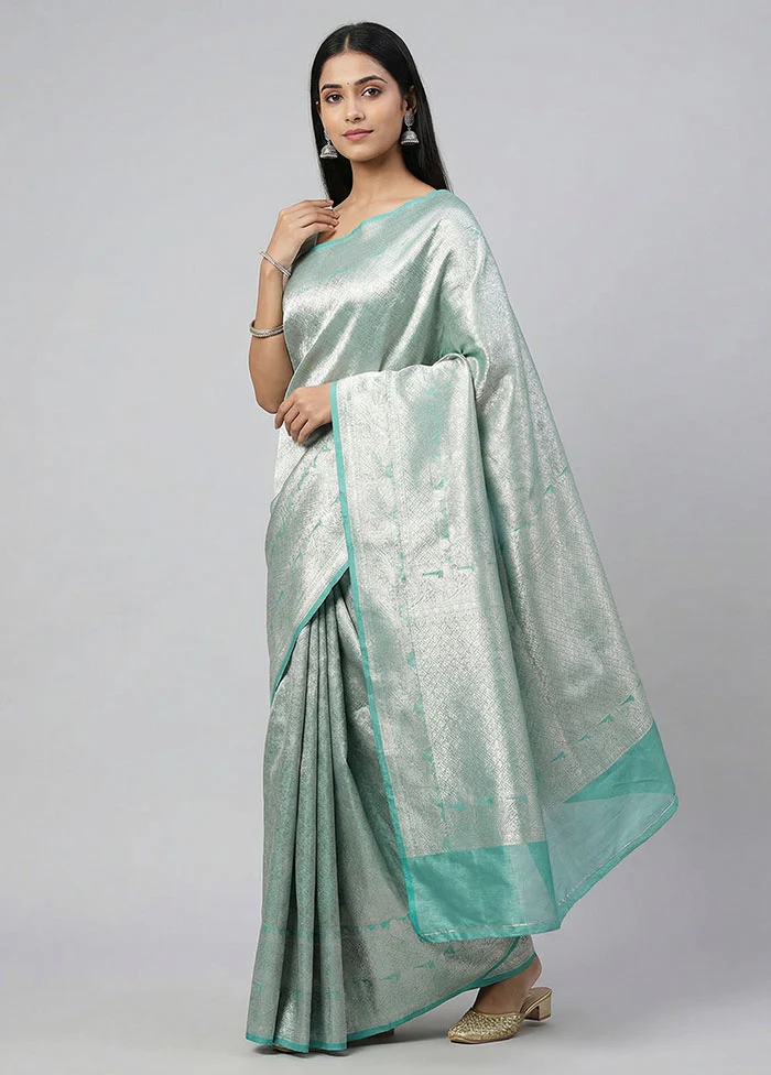 Green Tissue Silk Saree With Blouse Piece