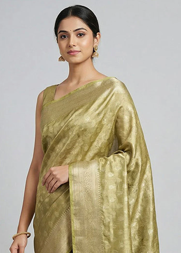 Green Tissue Silk Saree With Blouse Piece - Image 2