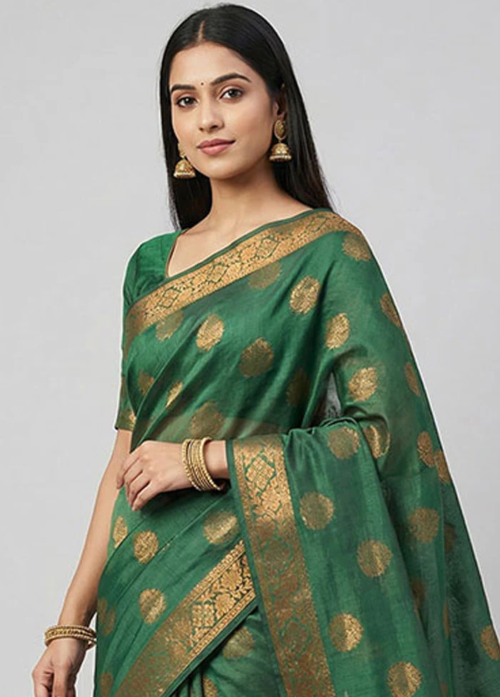 Green Tissue Silk Saree With Blouse Piece - Image 2