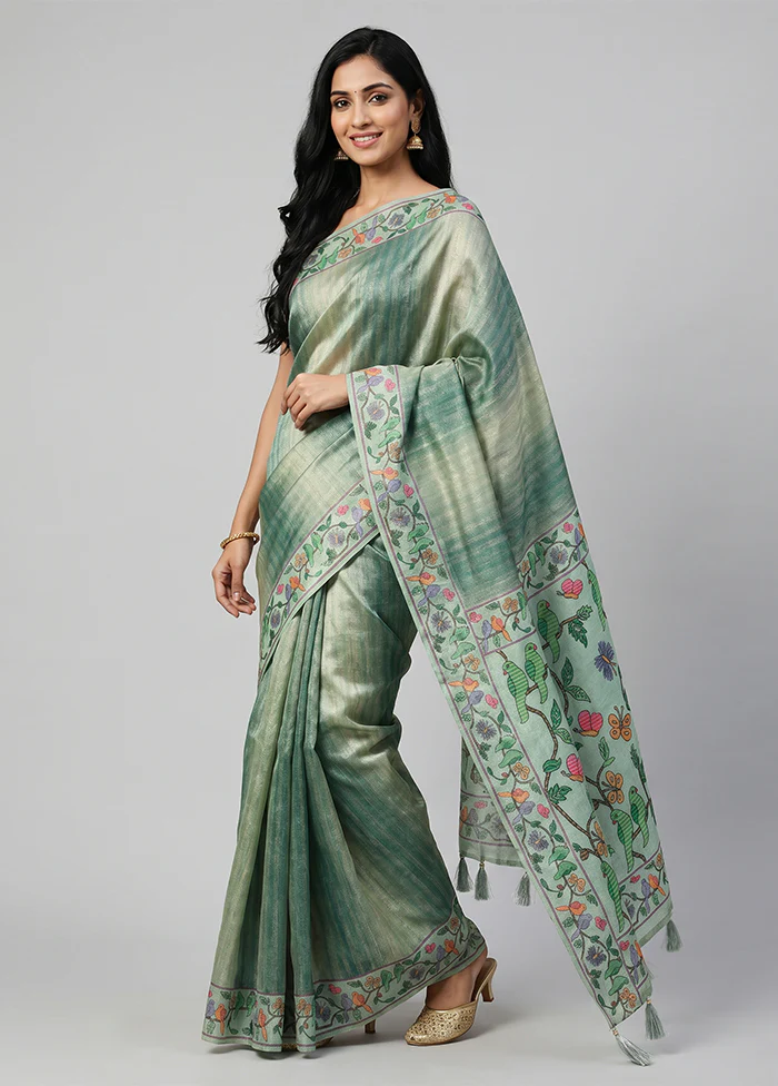 Green Tissue Silk Saree With Blouse Piece