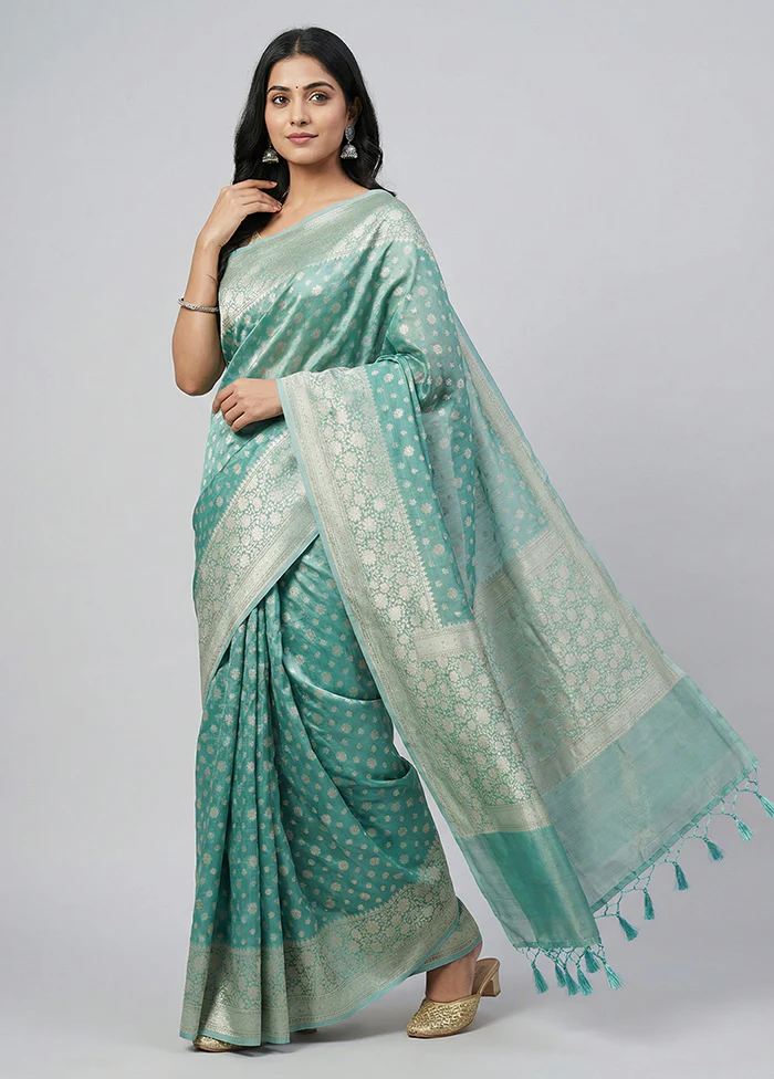 Green Tissue Silk Saree With Blouse Piece