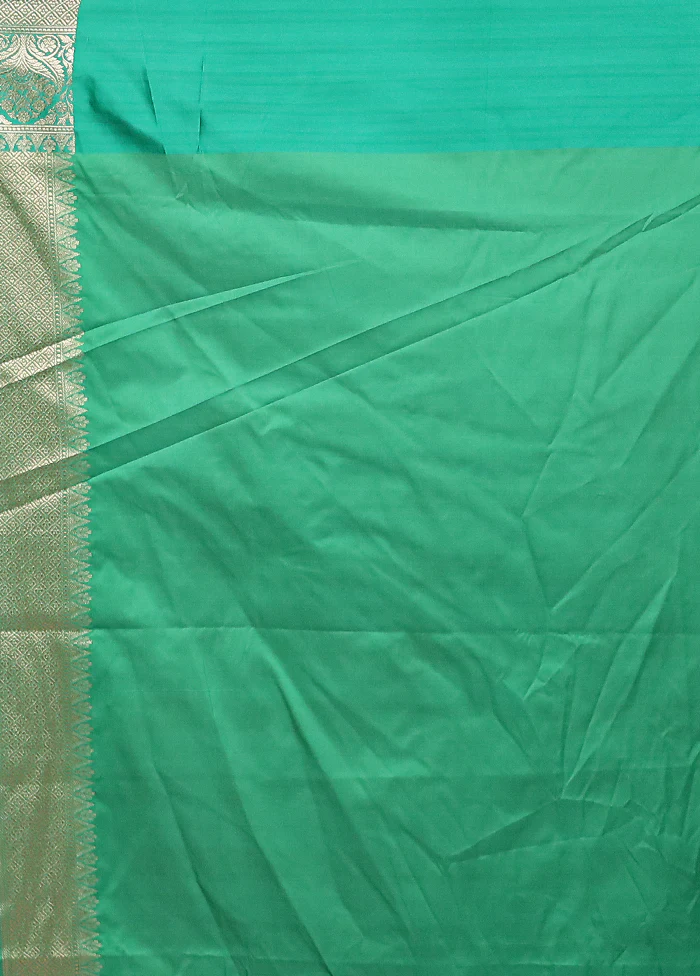 Green Tissue Silk Saree With Blouse Piece - Image 5
