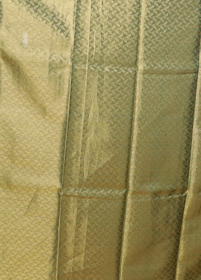 Green Tissue Silk Saree With Blouse Piece - Image 5