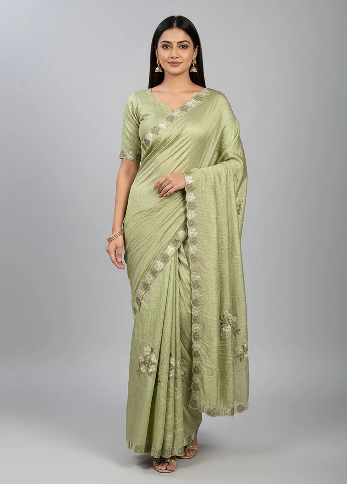 Green Tissue Silk Saree With Blouse Piece