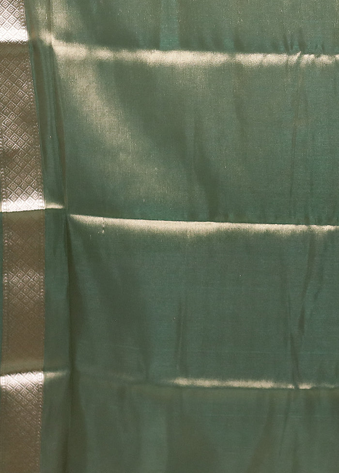 Green Tissue Silk Saree With Blouse Piece - Image 5