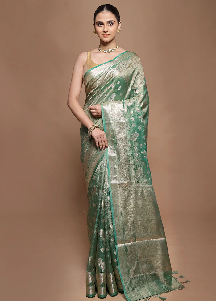 Green Tissue Silk Saree With Blouse Piece