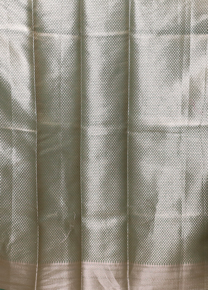 Green Tissue Silk Saree With Blouse Piece - Image 5