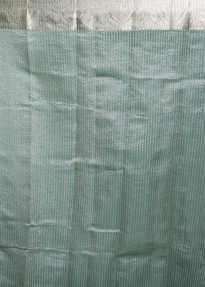 Green Crushed Tissue Silk Saree With Blouse Piece - Image 5