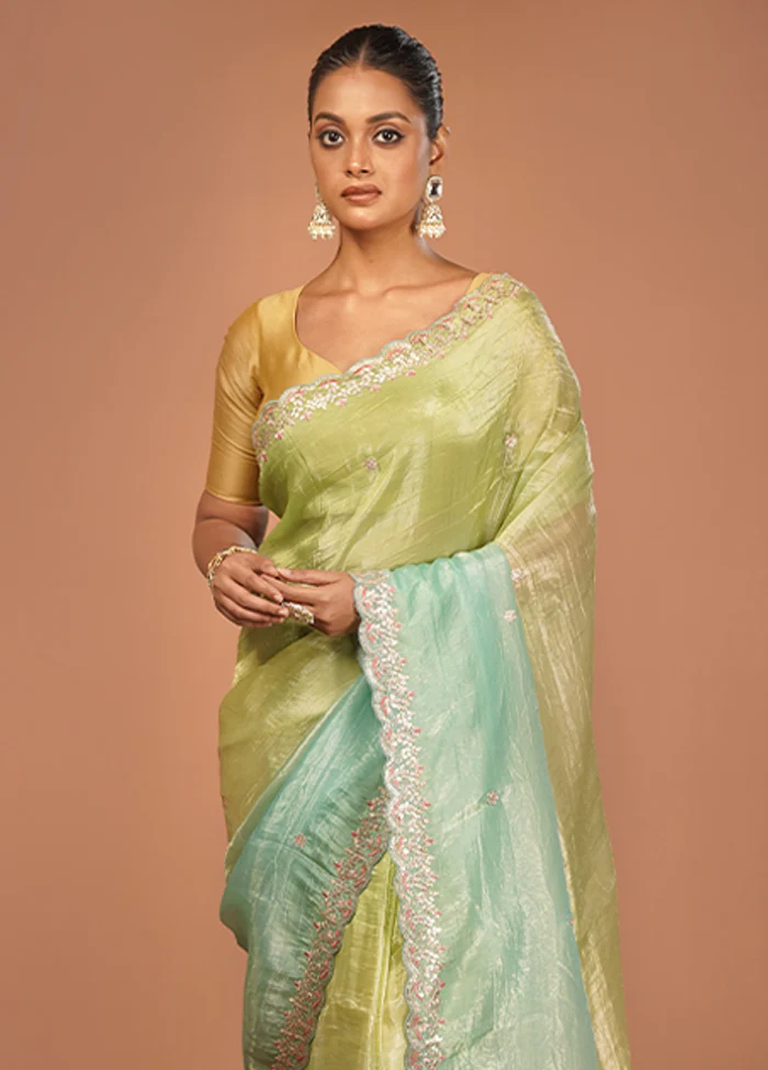 Green Tissue Silk Saree With Blouse Piece