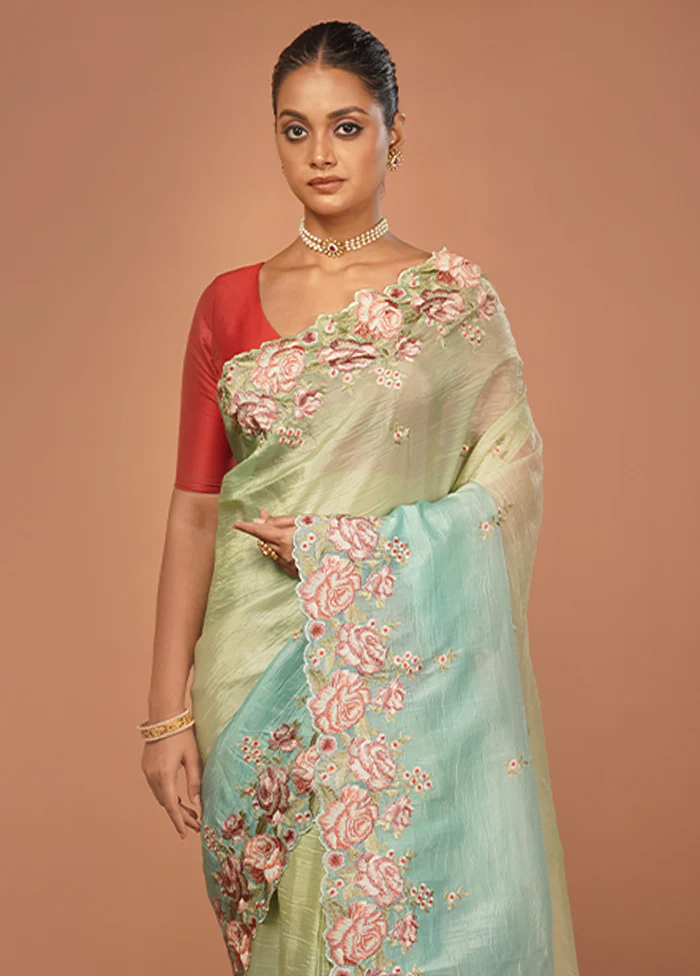 Green Tissue Silk Saree With Blouse Piece