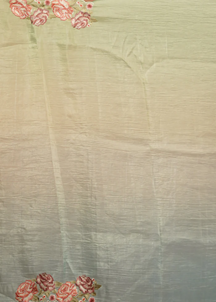 Green Tissue Silk Saree With Blouse Piece - Image 5