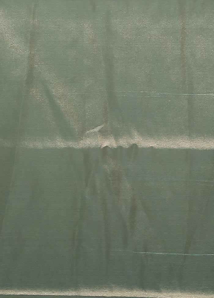Green Tissue Silk Saree With Blouse Piece - Image 5