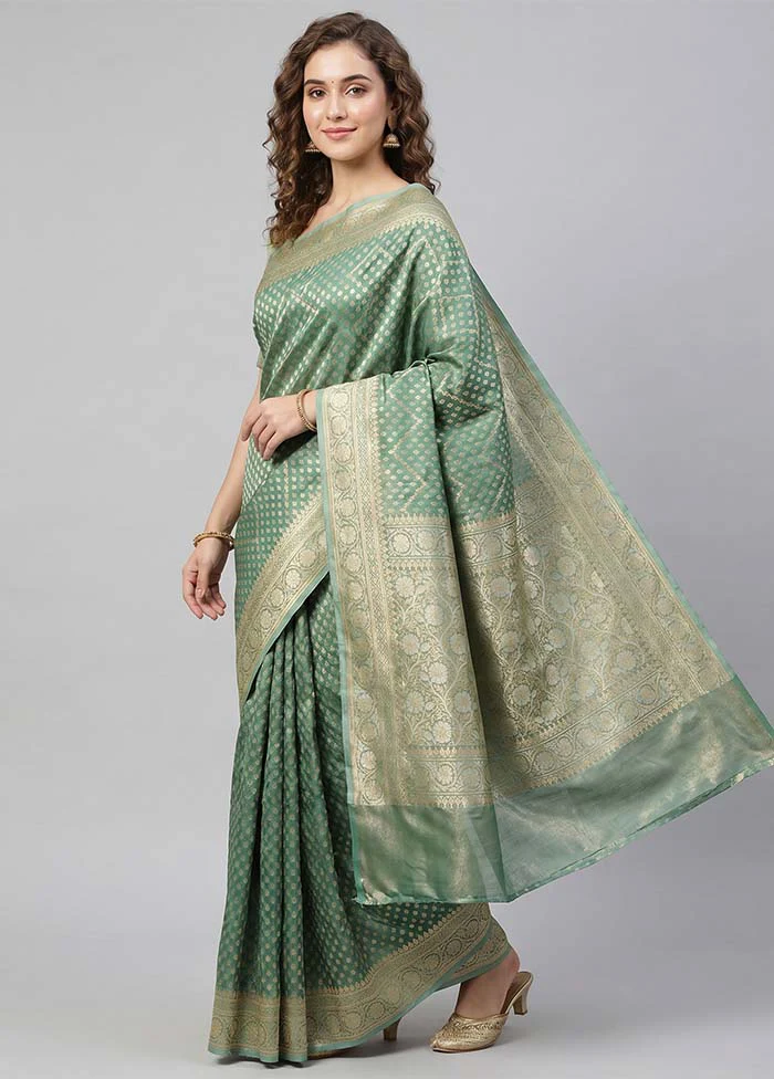 Green Tissue Silk Saree With Blouse Piece