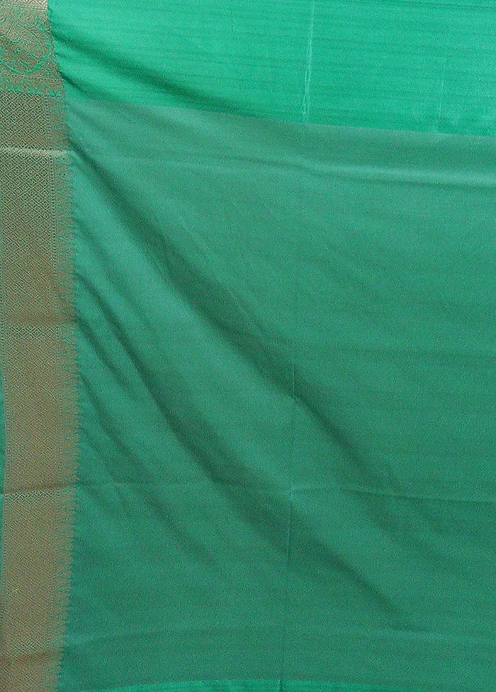 Green Tissue Silk Saree With Blouse Piece - Image 5