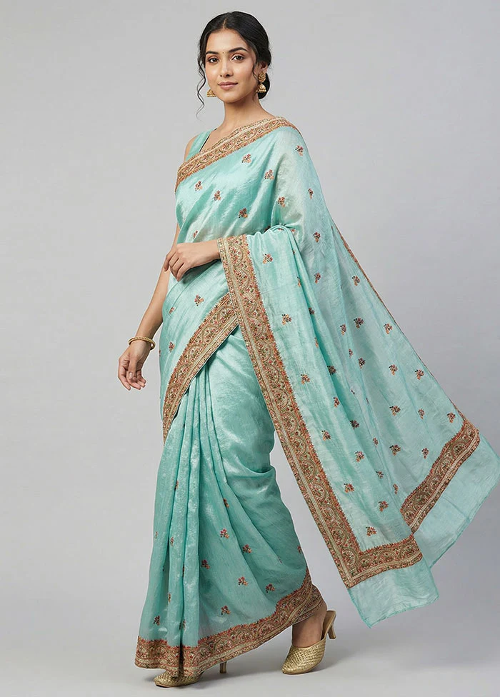 Green Tissue Silk Saree With Blouse Piece