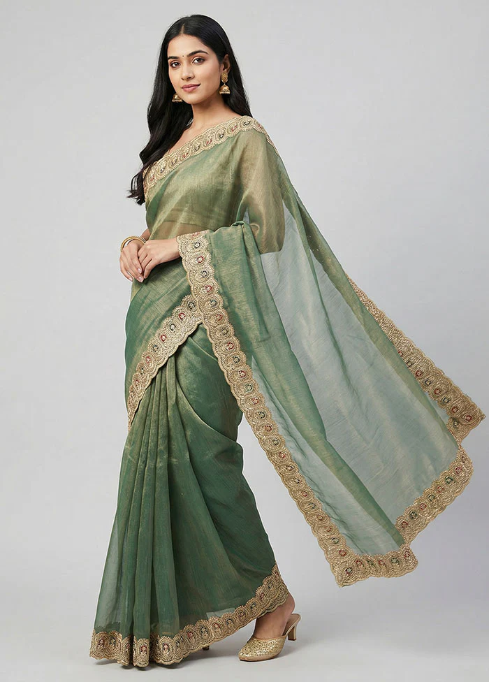 Green Tissue Silk Saree With Blouse Piece