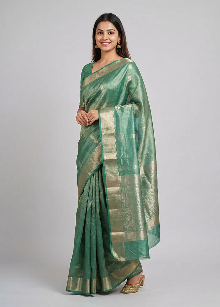 Green Tissue Silk Saree With Blouse Piece