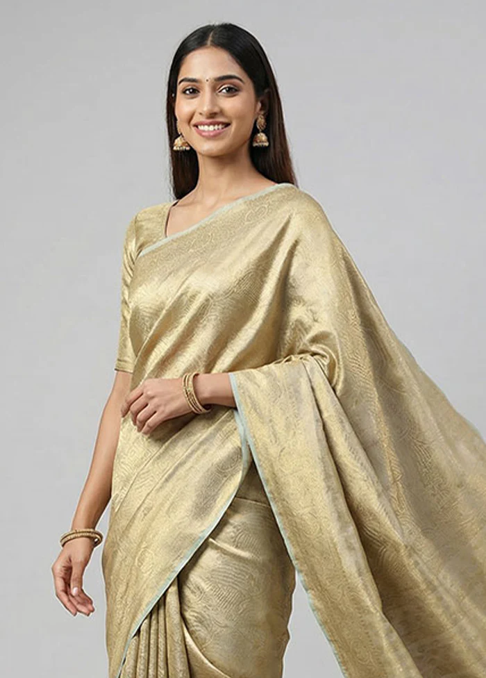 Green Tissue Silk Saree With Blouse Piece - Image 2