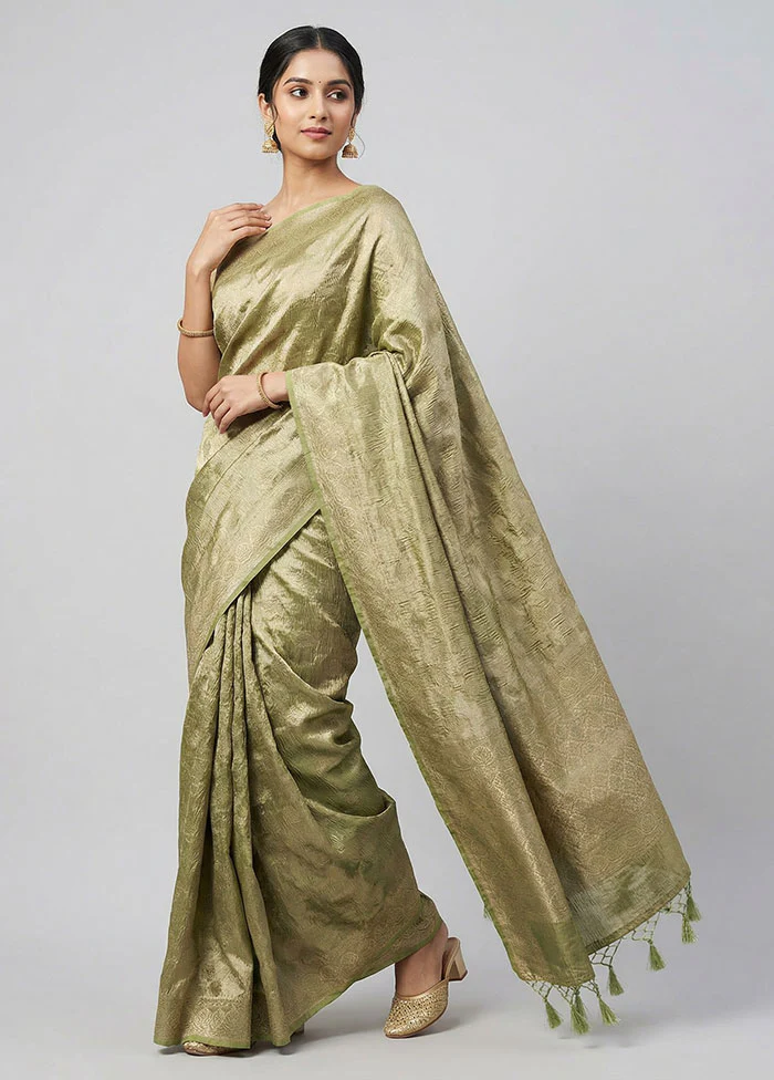 Green Tissue Silk Saree With Blouse Piece