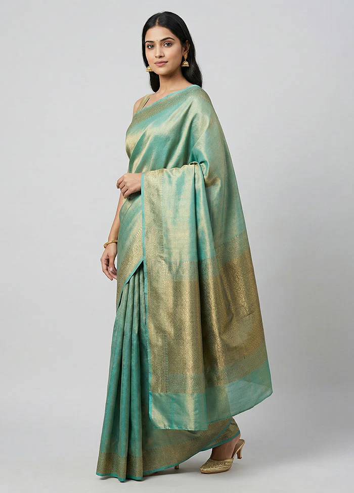 Green Tissue Silk Saree With Blouse Piece