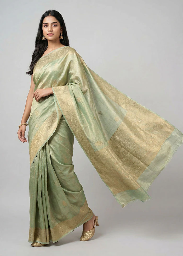 Green Tissue Silk Saree With Blouse Piece