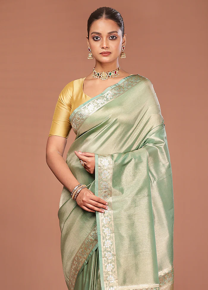 Green Tissue Silk Saree With Blouse Piece