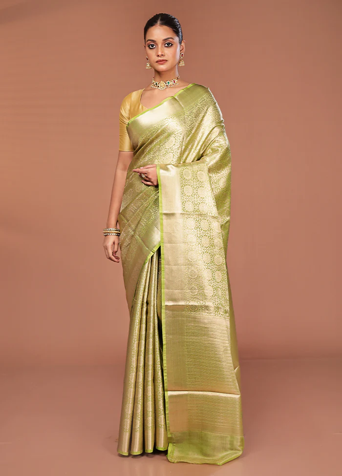 Green Tissue Silk Saree With Blouse Piece - Image 2