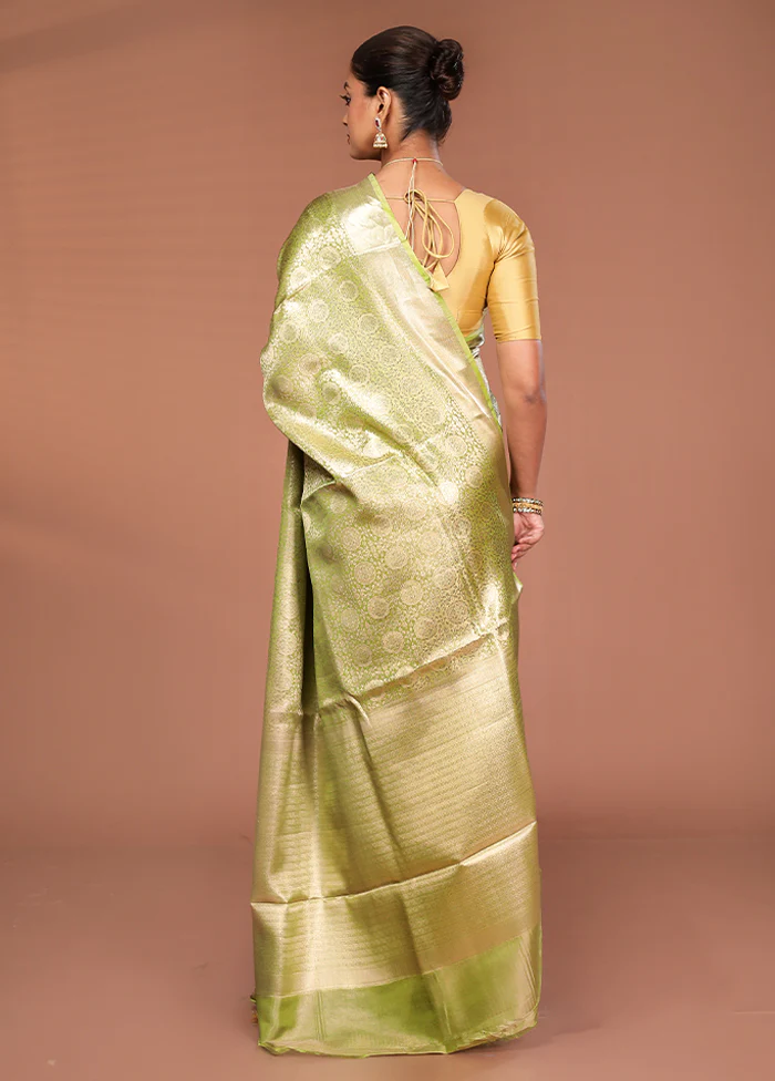 Green Tissue Silk Saree With Blouse Piece - Image 3