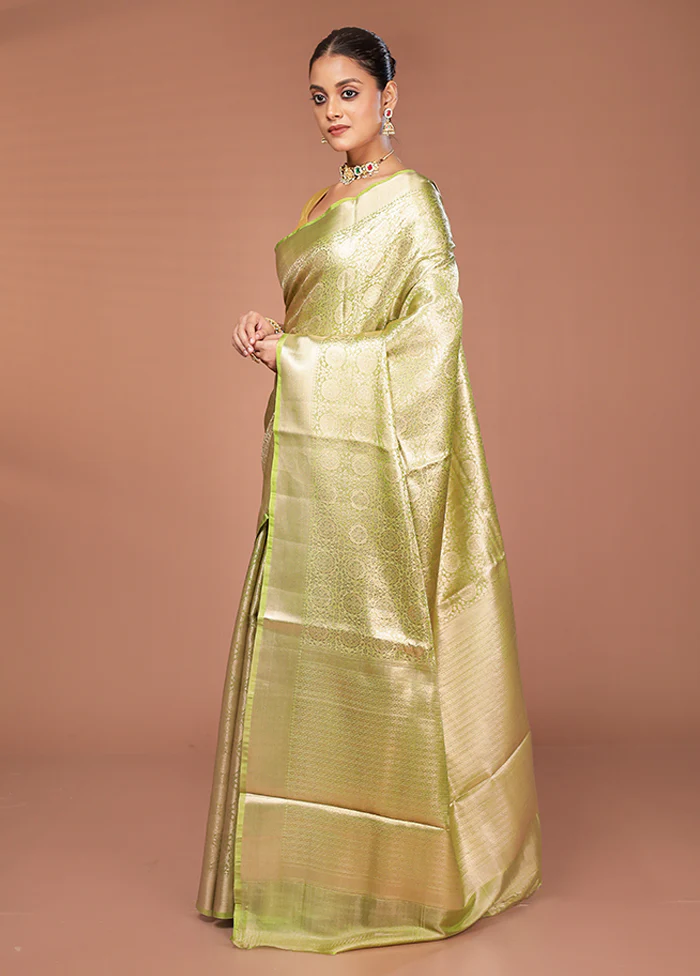 Green Tissue Silk Saree With Blouse Piece - Image 4