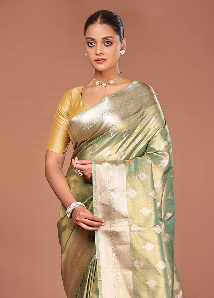 Green Tissue Silk Saree With Blouse Piece
