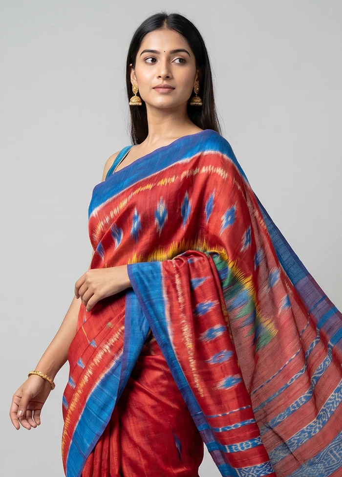 Green Tussar Silk Saree With Blouse Piece - Image 2
