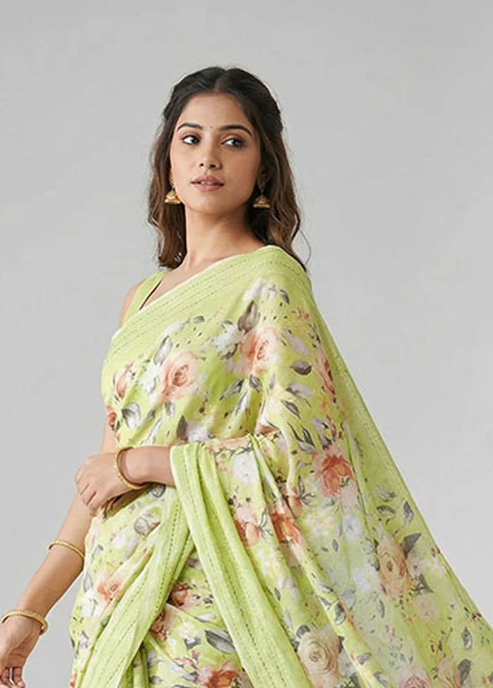 Green Tussar Silk Saree With Blouse Piece - Image 2