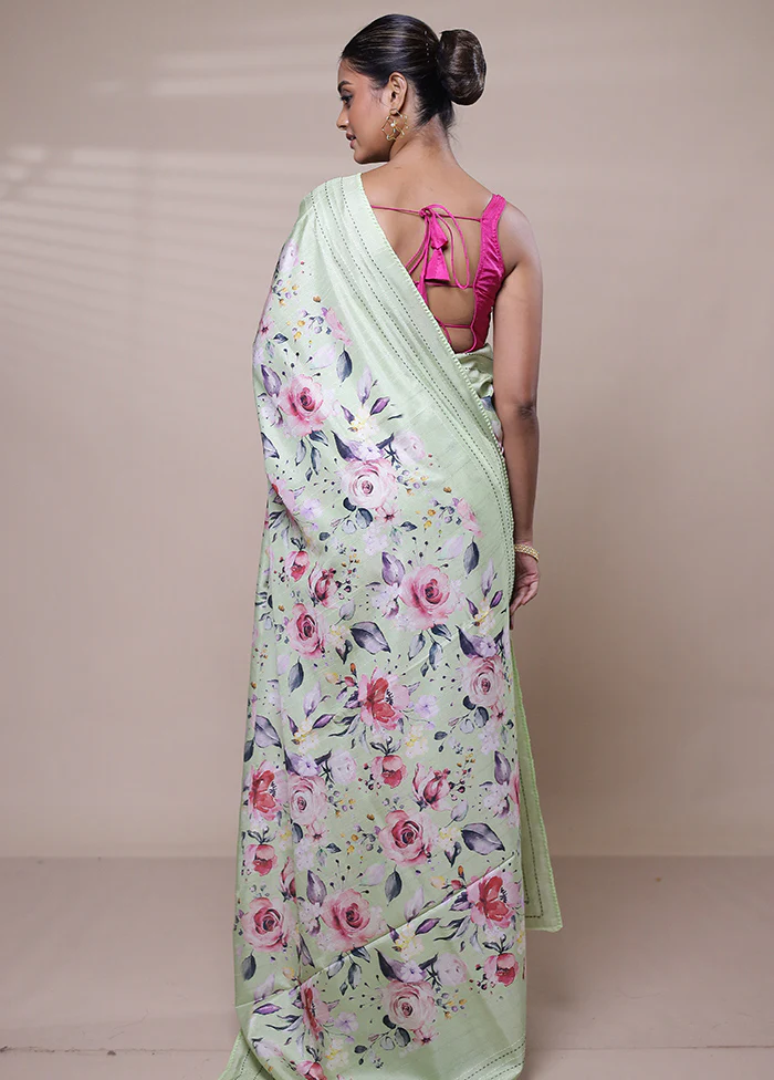 Green Tussar Silk Saree With Blouse Piece - Image 3