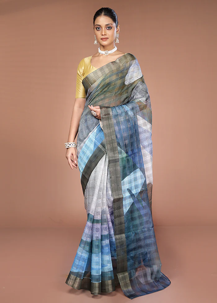 Green Tussar Silk Saree With Blouse Piece - Image 2