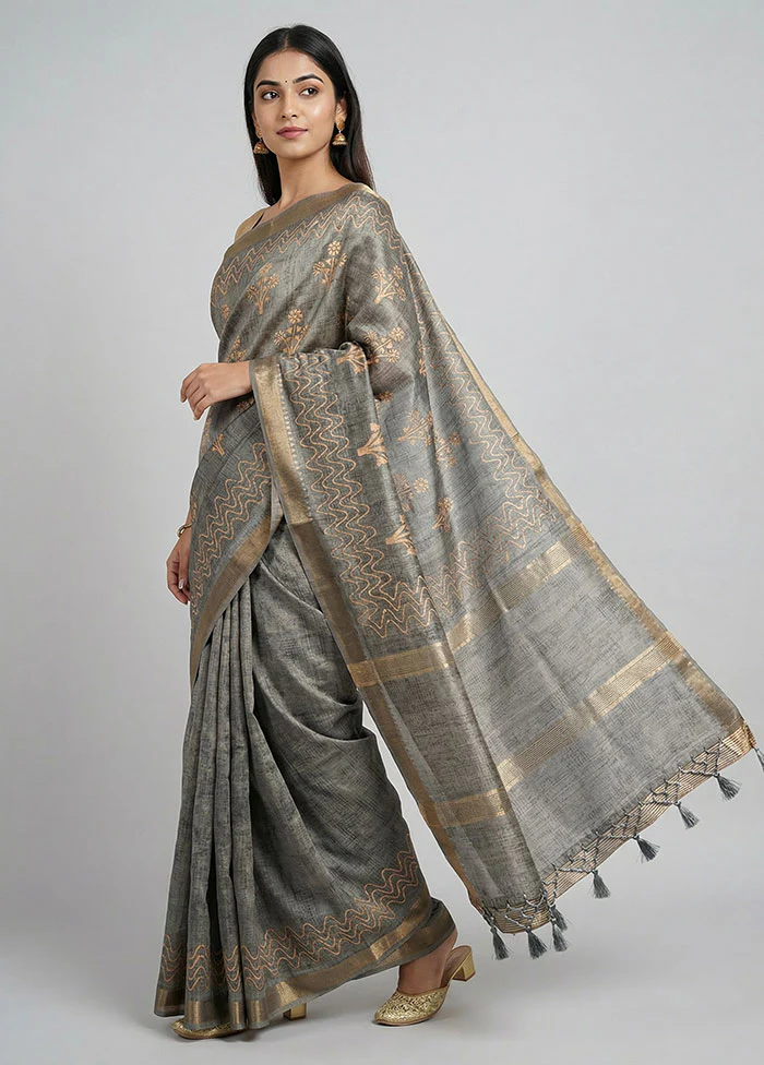 Green Tussar Silk Saree With Blouse Piece