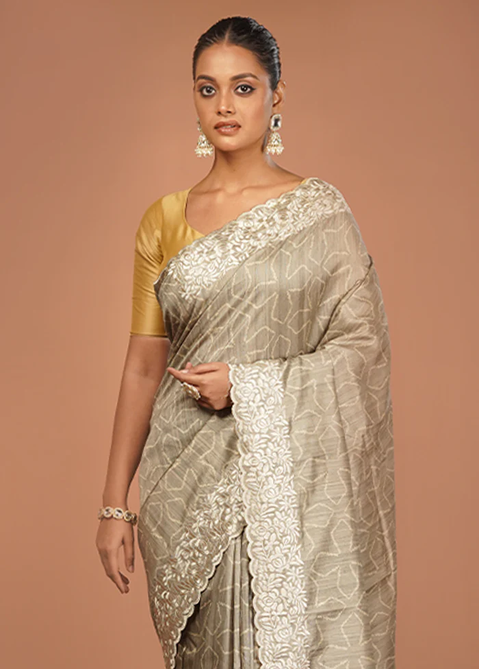 Green Tussar Silk Saree With Blouse Piece