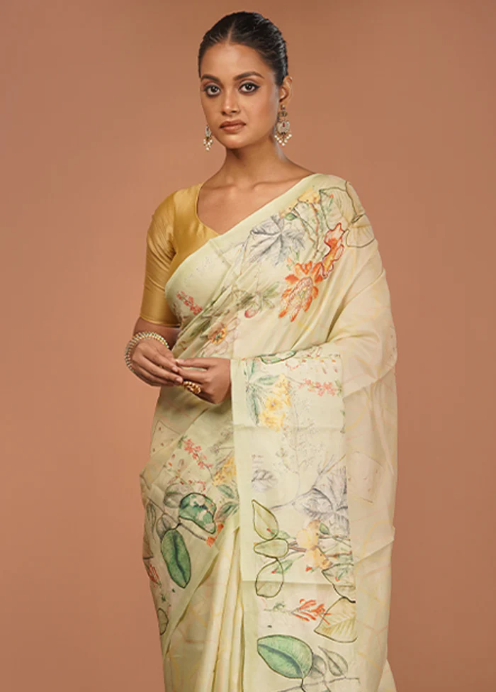 Green Tussar Silk Saree With Blouse Piece