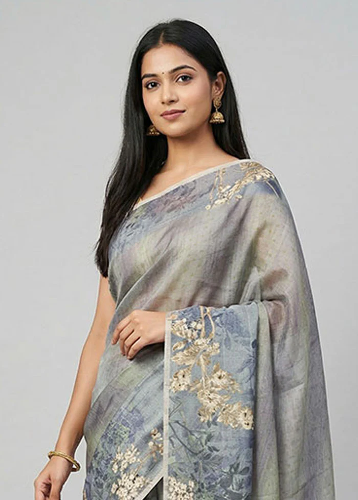 Green Tussar Silk Saree With Blouse Piece - Image 2