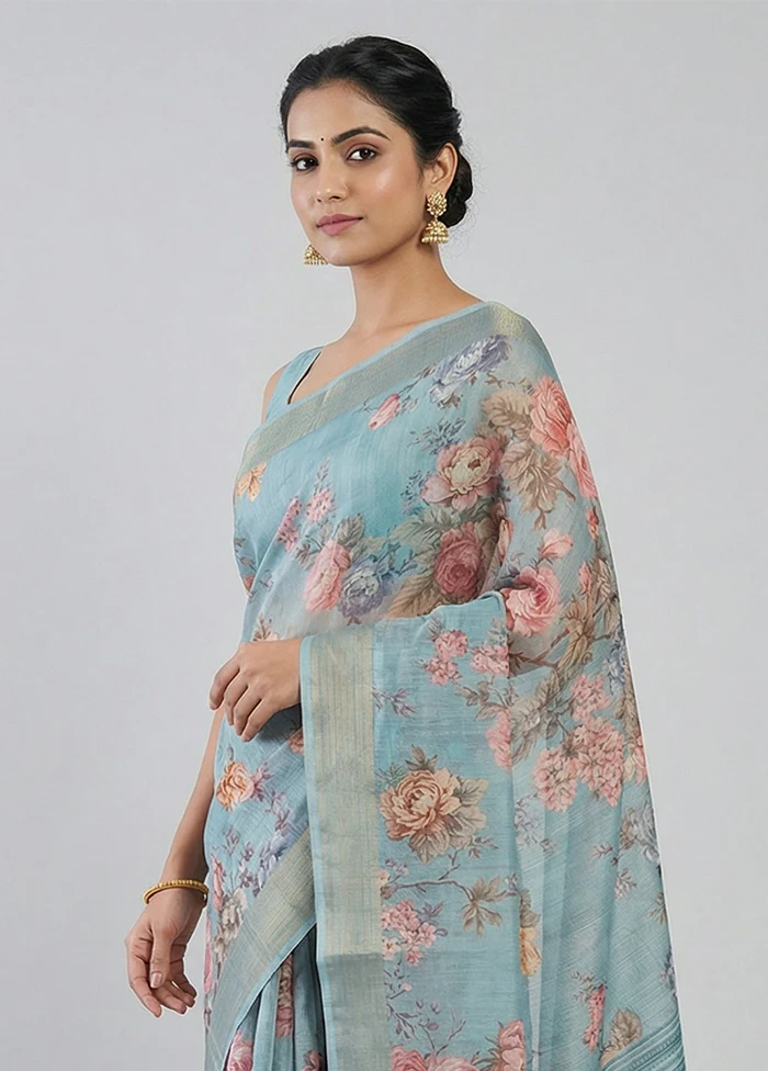 Green Tussar Silk Saree With Blouse Piece - Image 2