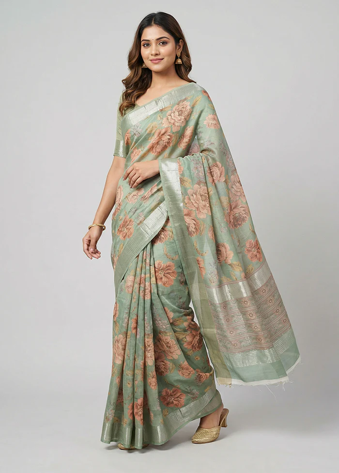 Green Tussar Silk Saree With Blouse Piece