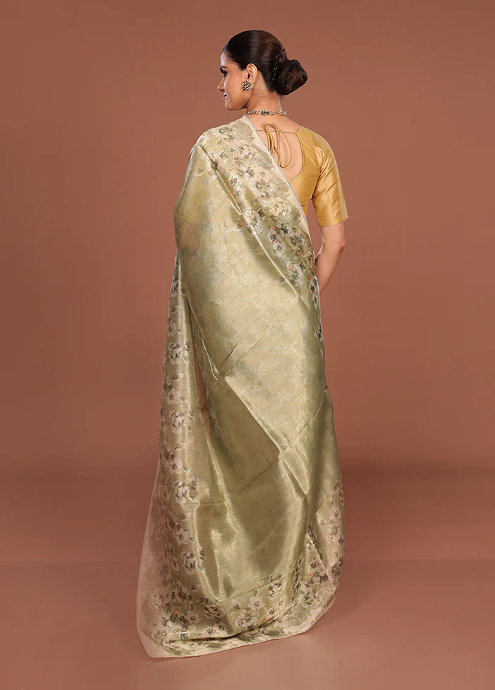 Green Tussar Silk Saree With Blouse Piece - Image 3