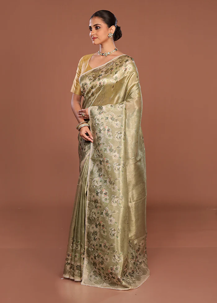 Green Tussar Silk Saree With Blouse Piece - Image 4
