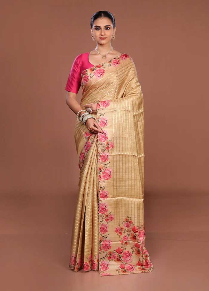 Green Tussar Silk Saree With Blouse Piece - Image 2