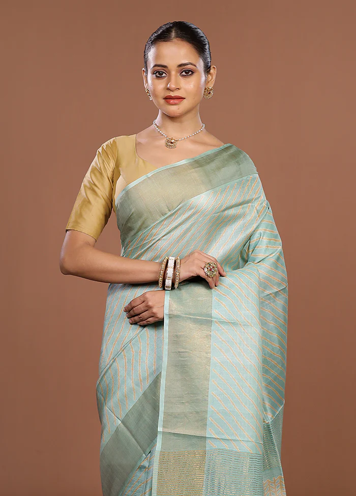 Blue Tussar Silk Saree With Blouse Piece